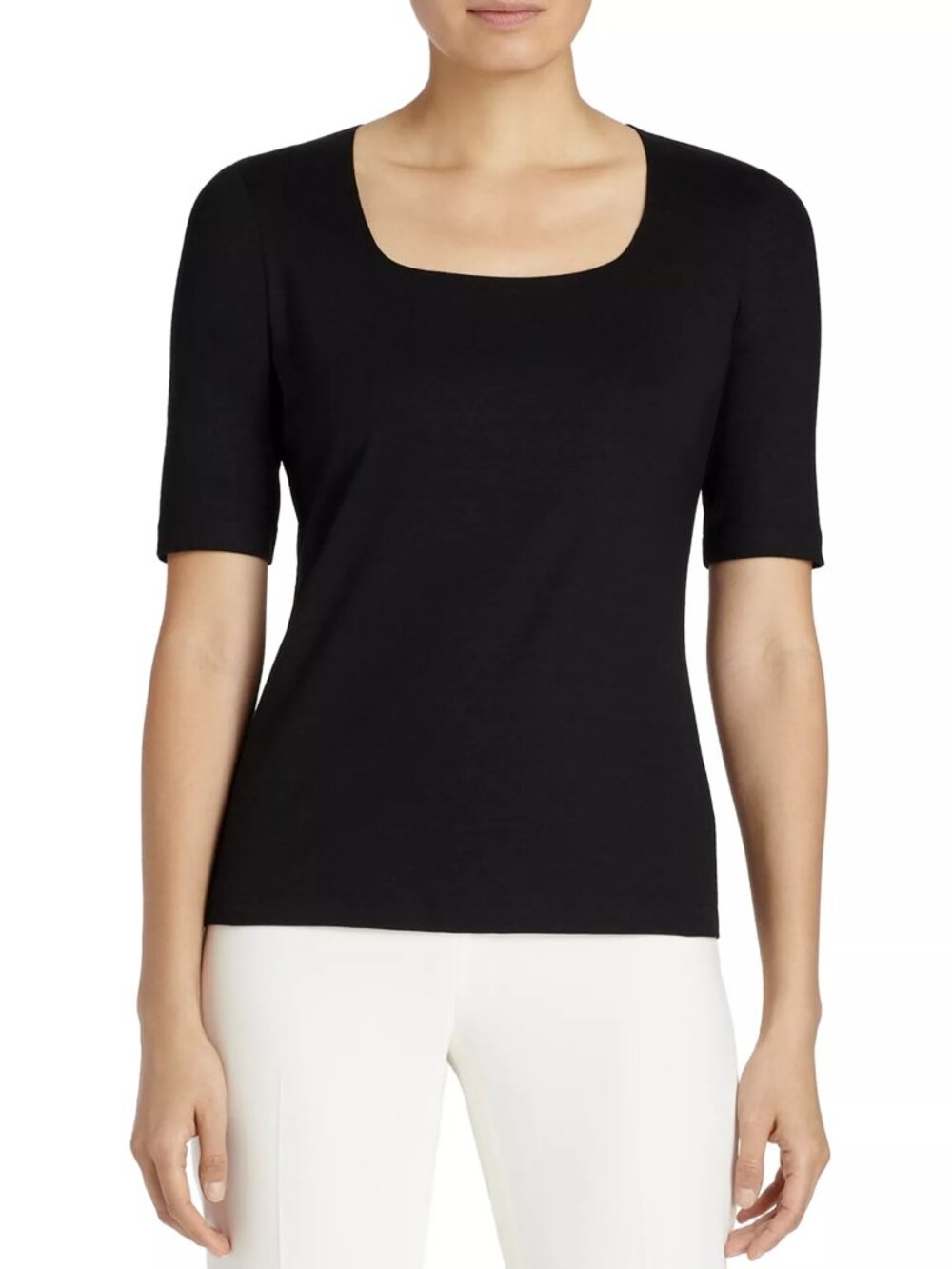 Lafayette 148 New York Black Square Neck Top